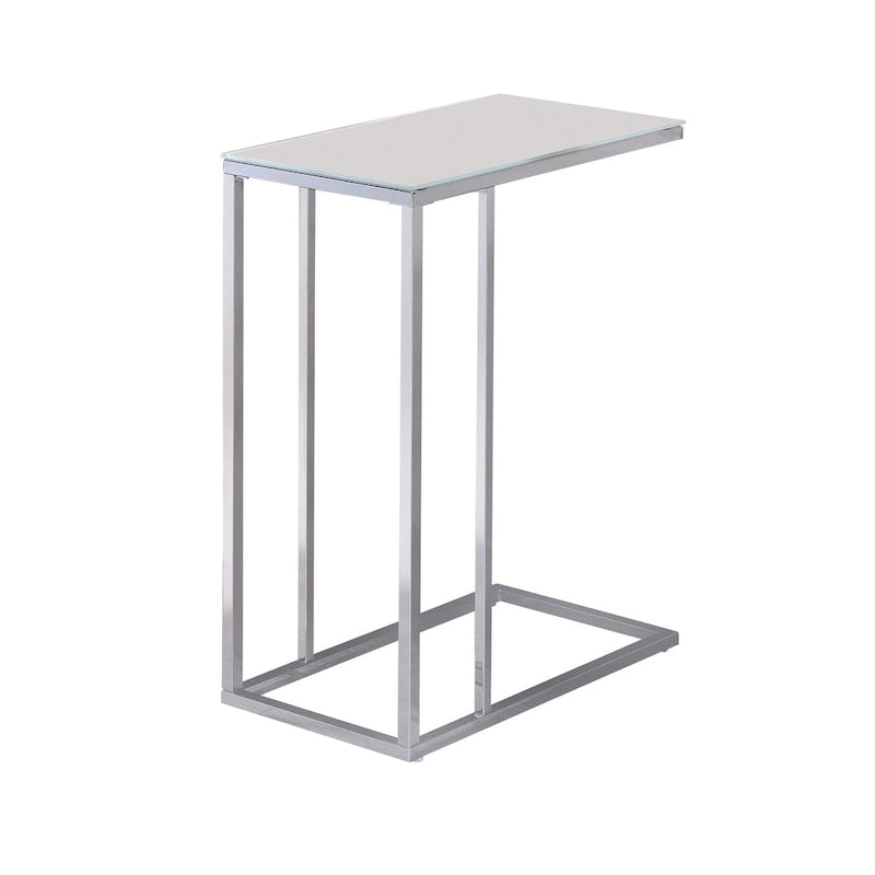 Accent Table - White Tempered Glass Top, Chrome Base, Slides Under Sofa, Multi-Functional - Image 2