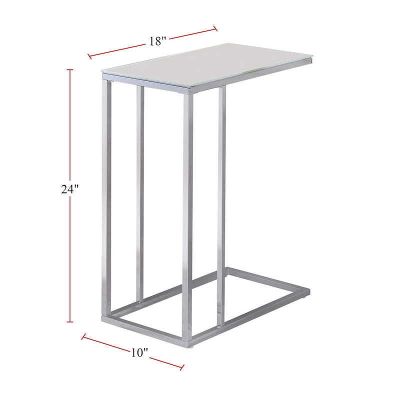 Accent Table - White Tempered Glass Top, Chrome Base, Slides Under Sofa, Multi-Functional - Image 3