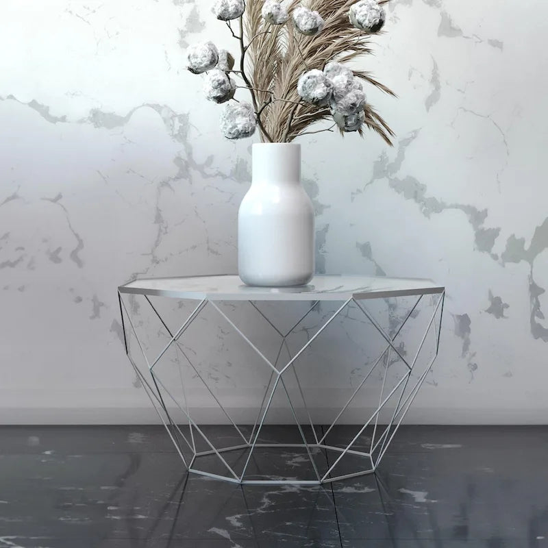 Modern Octagon Coffee Table - 21.5 Tempered Glass Top, Gold Geometric Metal Base, Multi-Use - Image 11