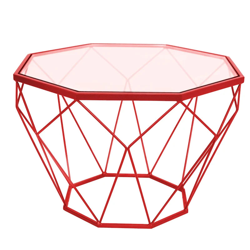 Modern Octagon Coffee Table - 21.5 Tempered Glass Top, Gold Geometric Metal Base, Multi-Use - Image 12