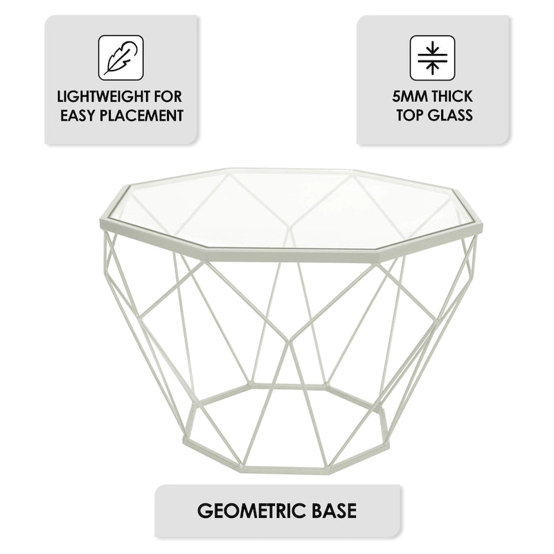 Modern Octagon Coffee Table - 21.5 Tempered Glass Top, Gold Geometric Metal Base, Multi-Use - Image 13