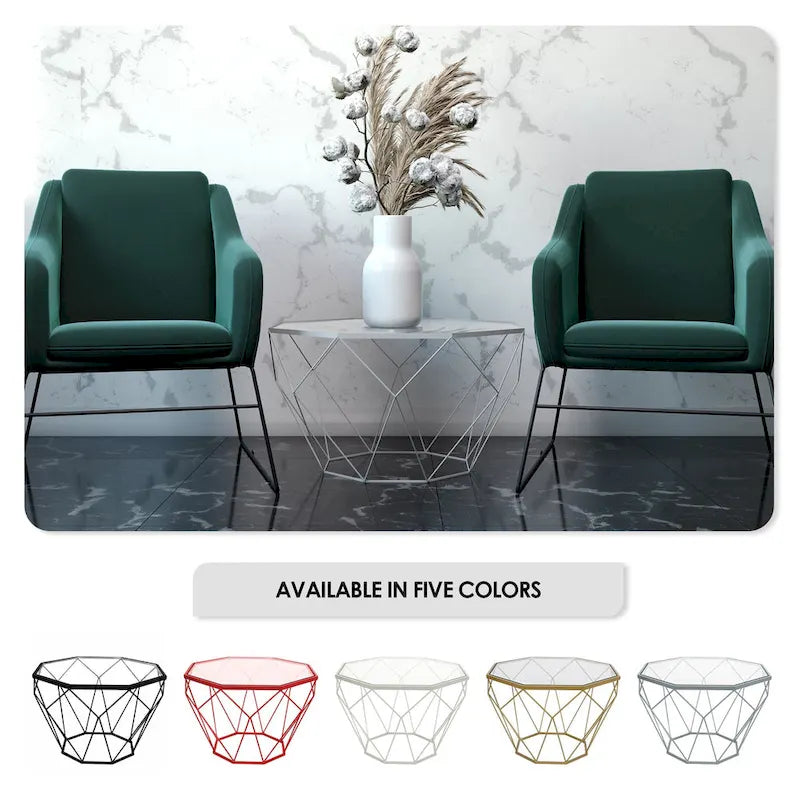 Modern Octagon Coffee Table - 21.5 Tempered Glass Top, Gold Geometric Metal Base, Multi-Use - Image 14