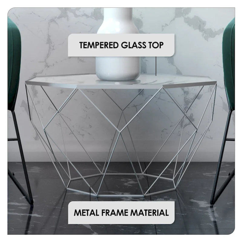 Modern Octagon Coffee Table - 21.5 Tempered Glass Top, Gold Geometric Metal Base, Multi-Use - Image 15