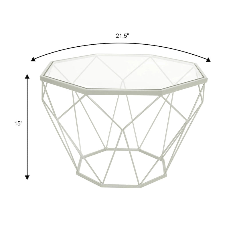 Modern Octagon Coffee Table - 21.5 Tempered Glass Top, Gold Geometric Metal Base, Multi-Use - Image 20