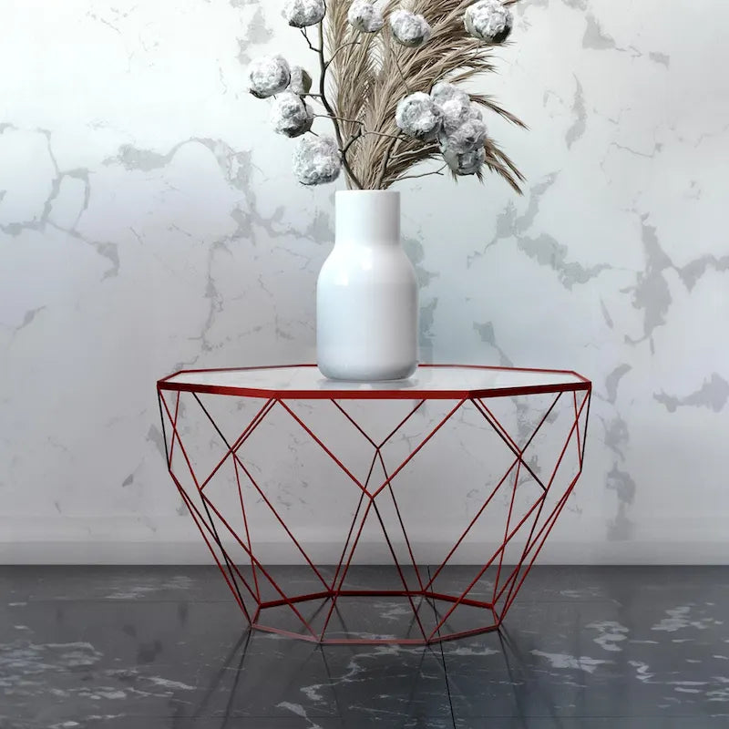 Modern Octagon Coffee Table - 21.5 Tempered Glass Top, Gold Geometric Metal Base, Multi-Use - Image 22