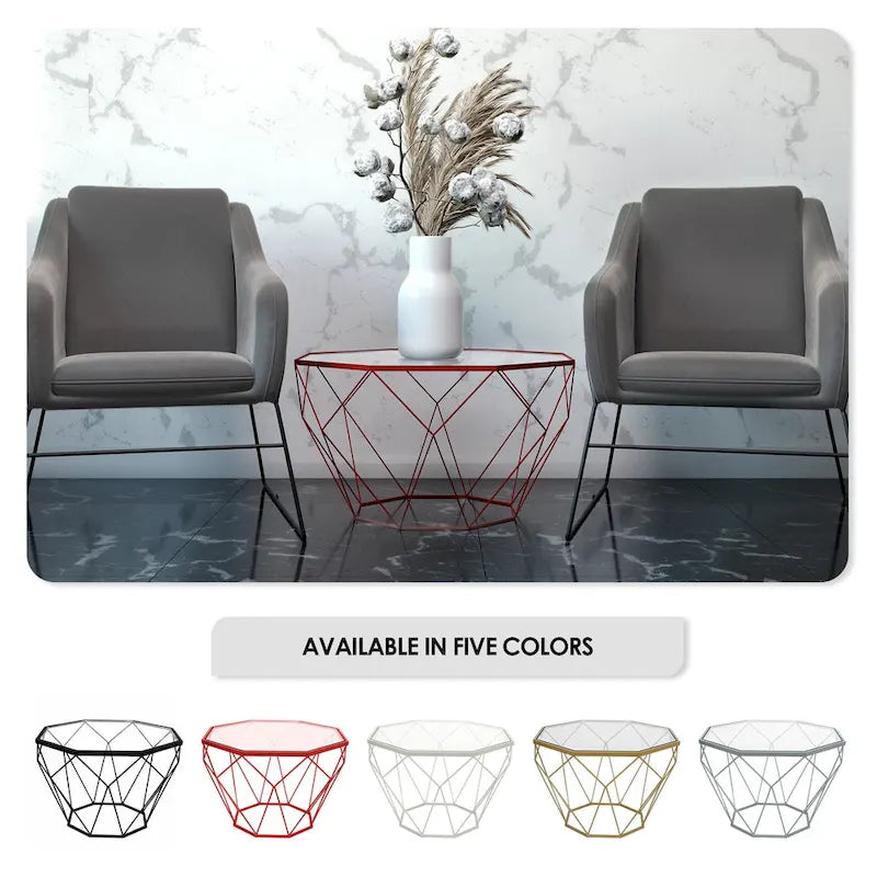 Modern Octagon Coffee Table - 21.5 Tempered Glass Top, Gold Geometric Metal Base, Multi-Use - Image 23