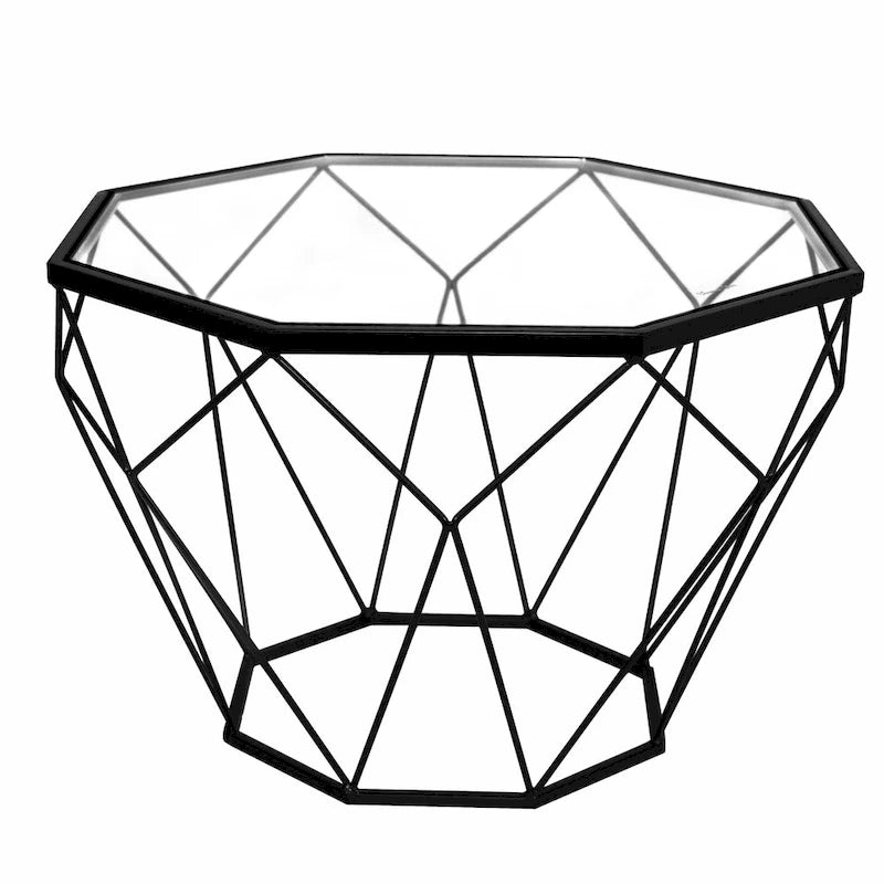Modern Octagon Coffee Table - 21.5 Tempered Glass Top, Gold Geometric Metal Base, Multi-Use - Image 31