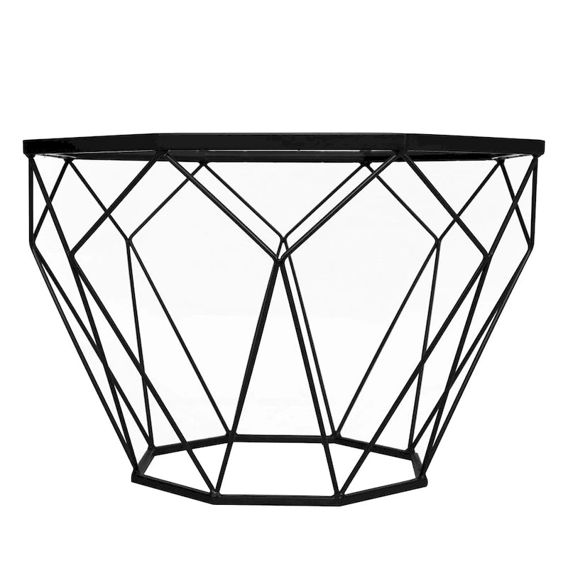 Modern Octagon Coffee Table - 21.5 Tempered Glass Top, Gold Geometric Metal Base, Multi-Use - Image 33