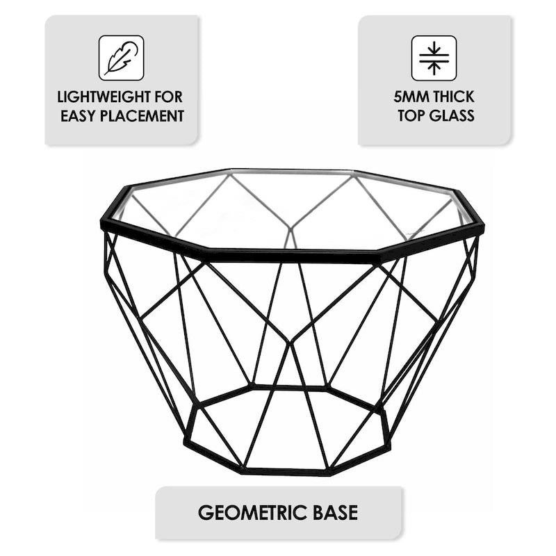 Modern Octagon Coffee Table - 21.5 Tempered Glass Top, Gold Geometric Metal Base, Multi-Use - Image 39