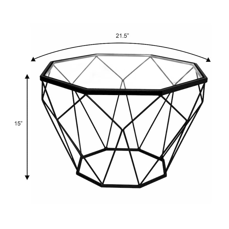 Modern Octagon Coffee Table - 21.5 Tempered Glass Top, Gold Geometric Metal Base, Multi-Use - Image 40