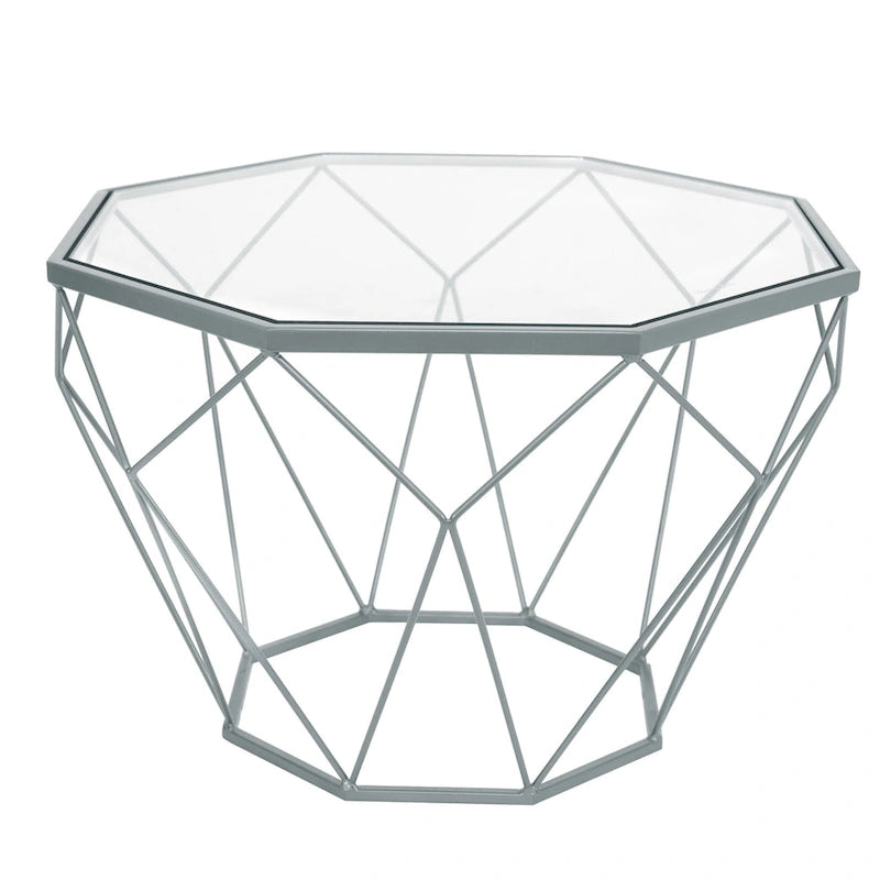Modern Octagon Coffee Table - 21.5 Tempered Glass Top, Gold Geometric Metal Base, Multi-Use - Image 41