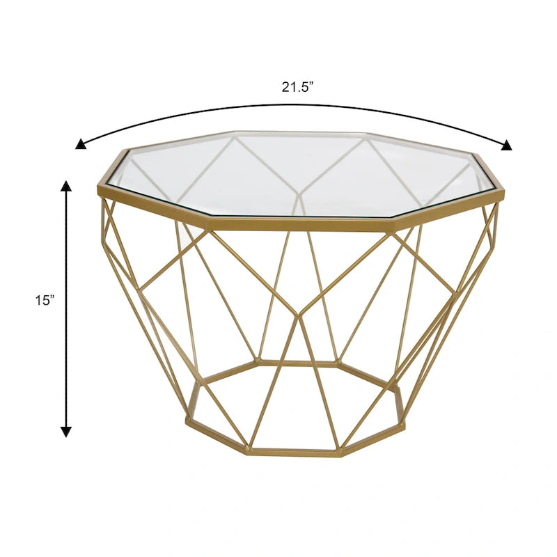Modern Octagon Coffee Table - 21.5 Tempered Glass Top, Gold Geometric Metal Base, Multi-Use - Image 7