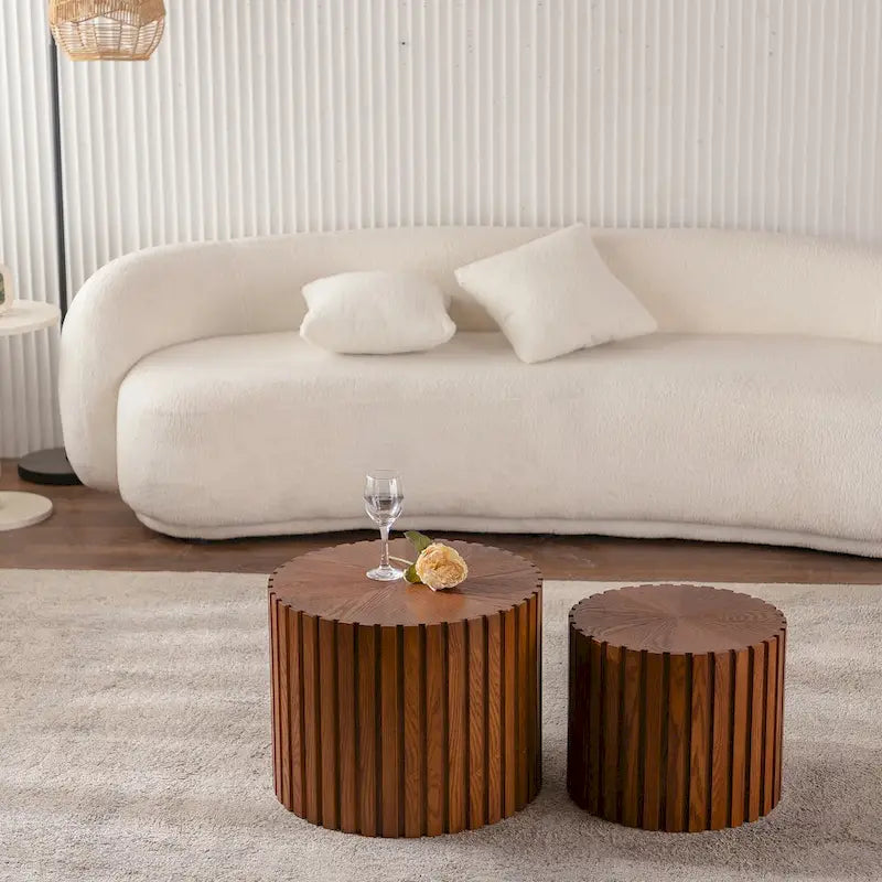 Round Wood Coffee Table - Hand-Carved Relief Design, Non-Slip Foot Pads, Fully Assembled - Image 5