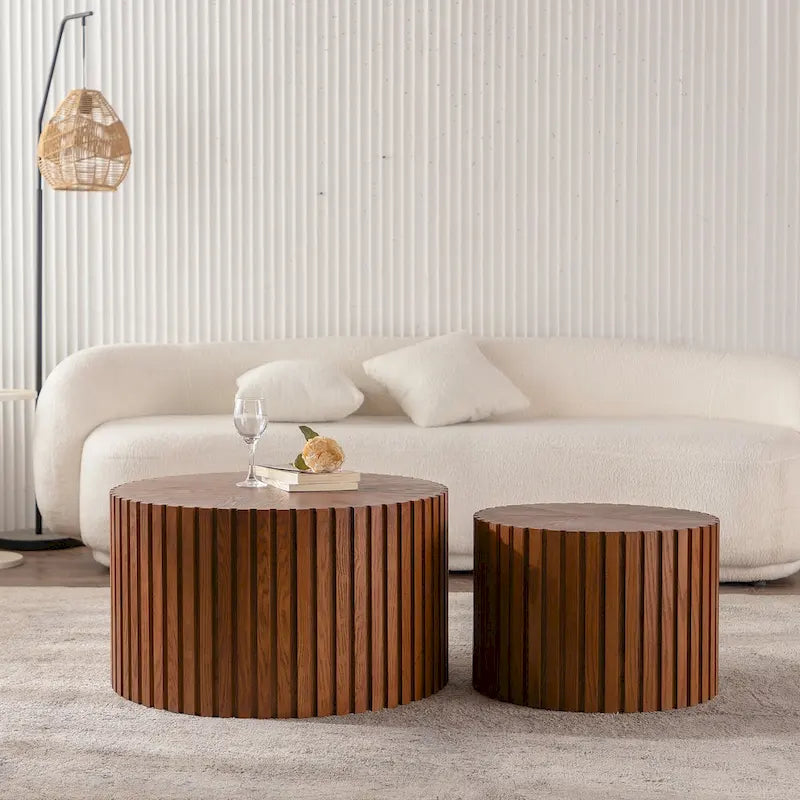 Round Wood Coffee Table - Hand-Carved Relief Design, Non-Slip Foot Pads, Fully Assembled - Image 6