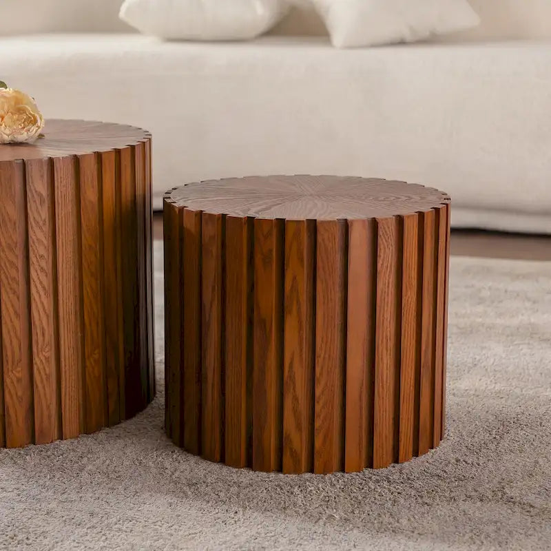 Round Wood Coffee Table - Hand-Carved Relief Design, Non-Slip Foot Pads, Fully Assembled - Image 7