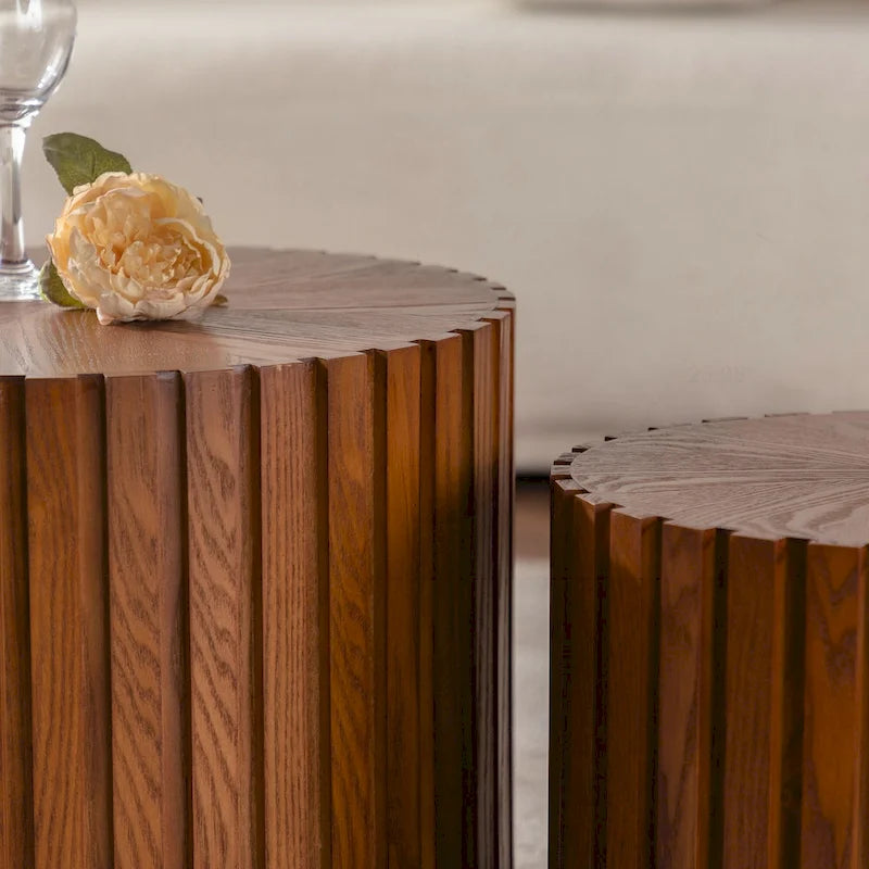 Round Wood Coffee Table - Hand-Carved Relief Design, Non-Slip Foot Pads, Fully Assembled - Image 8