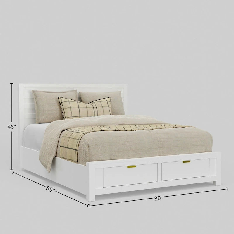 Eastern King Storage Bed - White, Panel Headboard, 2 Drawers, Slats Included, 85W x 80D x 46H - Image 2