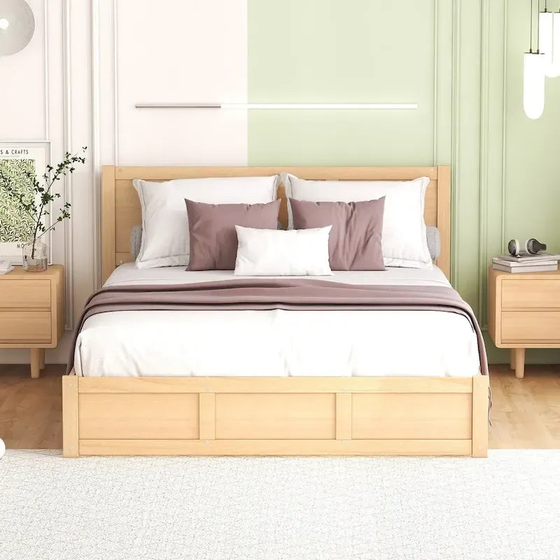 Queen Platform Bed - Pine Wood & MDF, 2 Drawers, Under-Bed Storage, 10 Slats, 600 lbs Capacity - Image 4