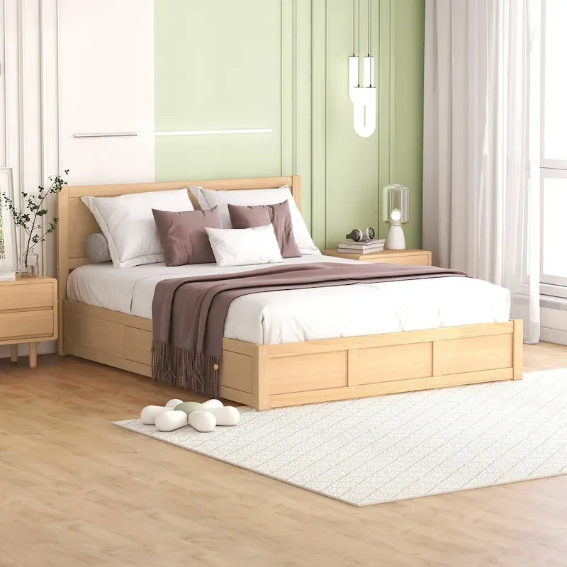 Queen Platform Bed - Pine Wood & MDF, 2 Drawers, Under-Bed Storage, 10 Slats, 600 lbs Capacity - Image 5