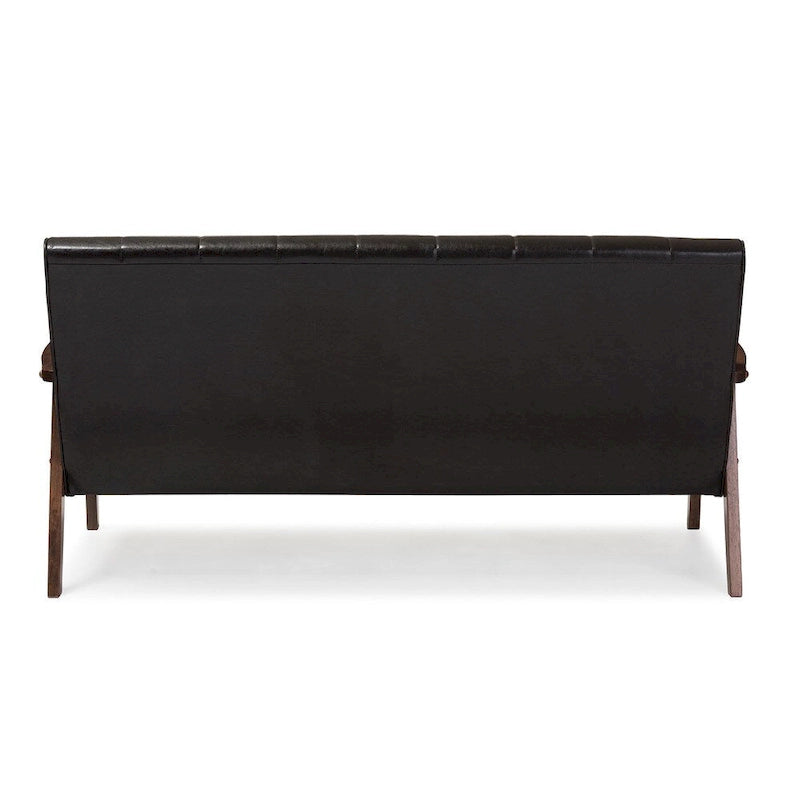 Mid-Century Modern Sofa - Dark Brown Faux Leather, Rubberwood Frame, 3-Seater, 63.98W x 31.89H - Image 4