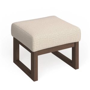 Mid-Century Ottoman Stool - Light Beige Upholstery, Walnut Wood Frame, 21.26W x 16.54H