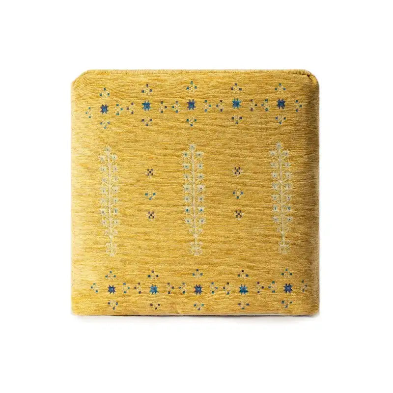Pouf Ottoman - Yellow, Abstract Geometric Pattern, 18 Diameter - Image 2