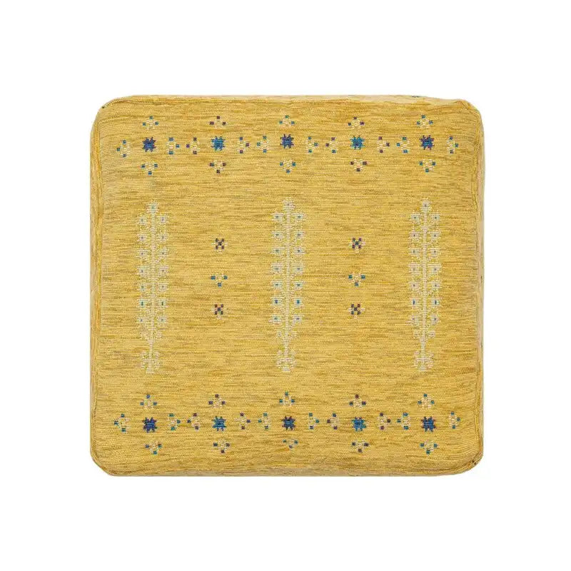 Pouf Ottoman - Yellow, Abstract Geometric Pattern, 18 Diameter - Image 3