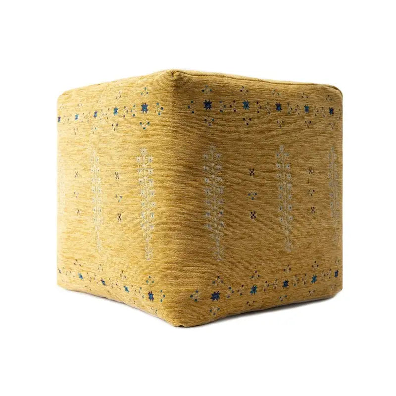 Pouf Ottoman - Yellow, Abstract Geometric Pattern, 18 Diameter - Image 4