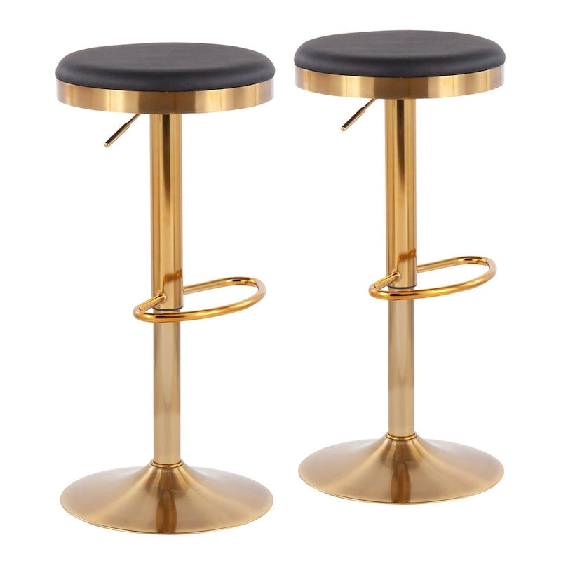 Gold Steel Barstool with Upholstered Seat - Set of 2 - Adjustable Height 23-31.75H - Image 2