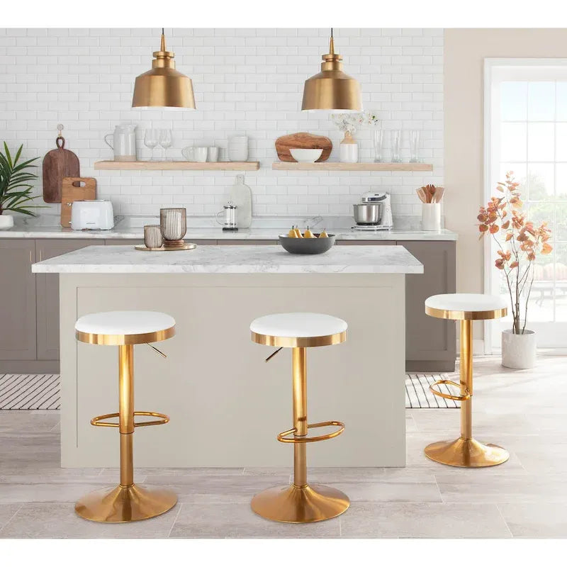 Gold Steel Barstool with Upholstered Seat - Set of 2 - Adjustable Height 23-31.75H - Image 11