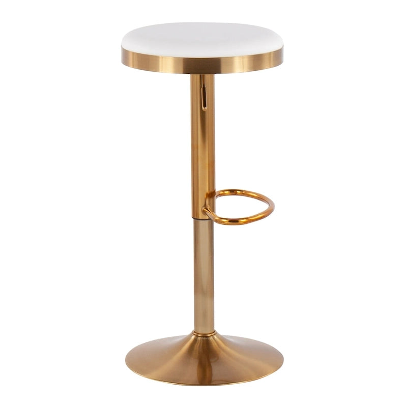 Gold Steel Barstool with Upholstered Seat - Set of 2 - Adjustable Height 23-31.75H - Image 12
