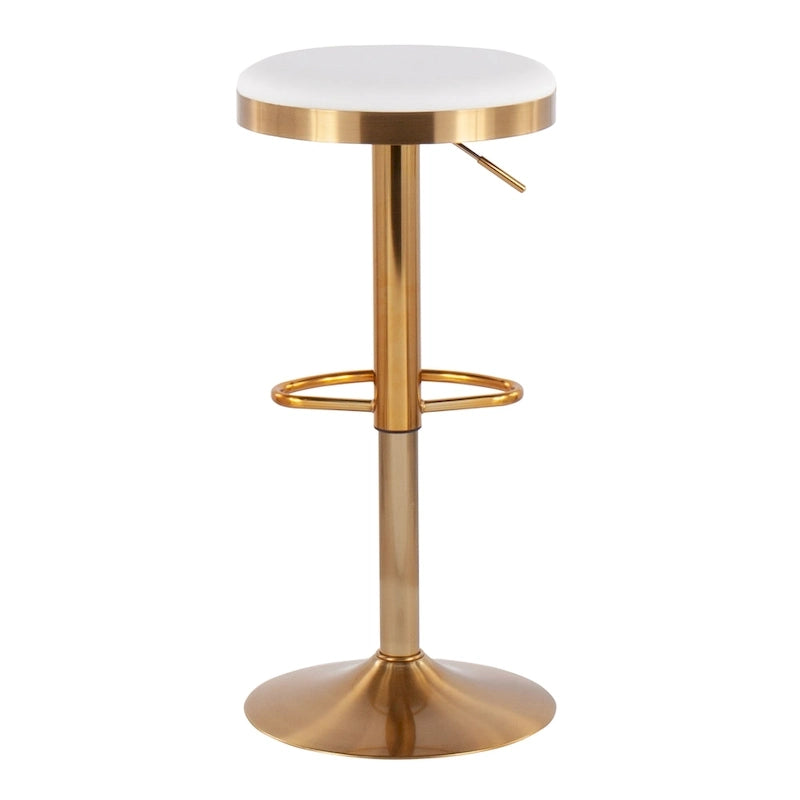 Gold Steel Barstool with Upholstered Seat - Set of 2 - Adjustable Height 23-31.75H - Image 13