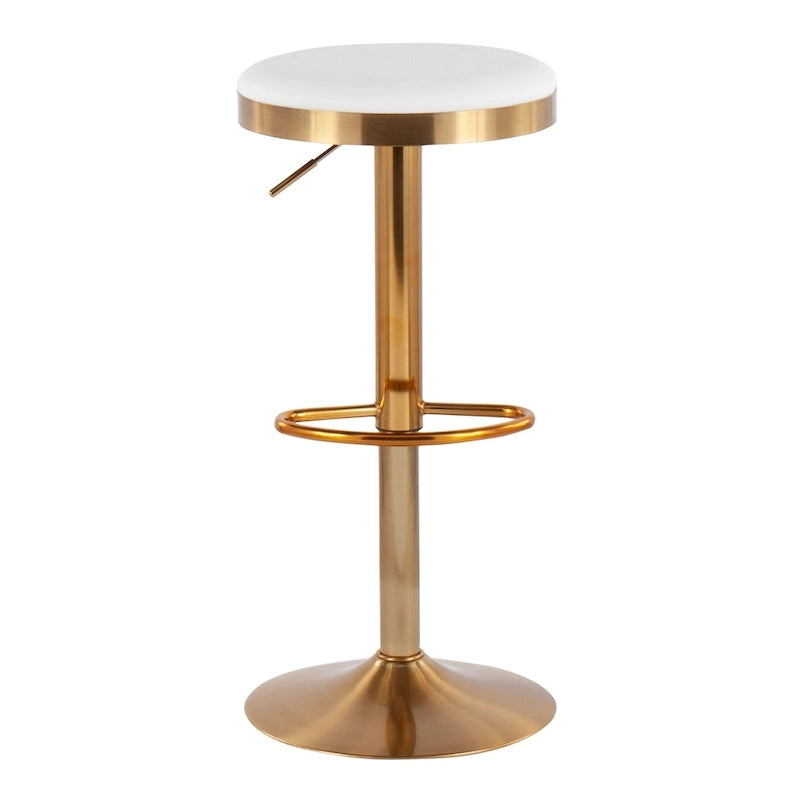 Gold Steel Barstool with Upholstered Seat - Set of 2 - Adjustable Height 23-31.75H - Image 14