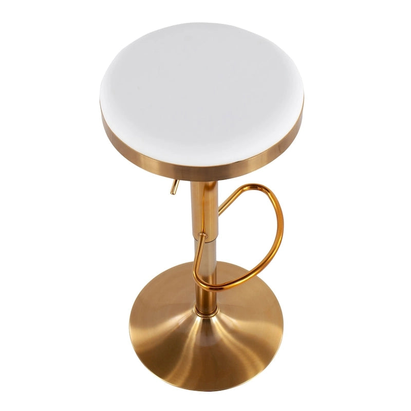 Gold Steel Barstool with Upholstered Seat - Set of 2 - Adjustable Height 23-31.75H - Image 15