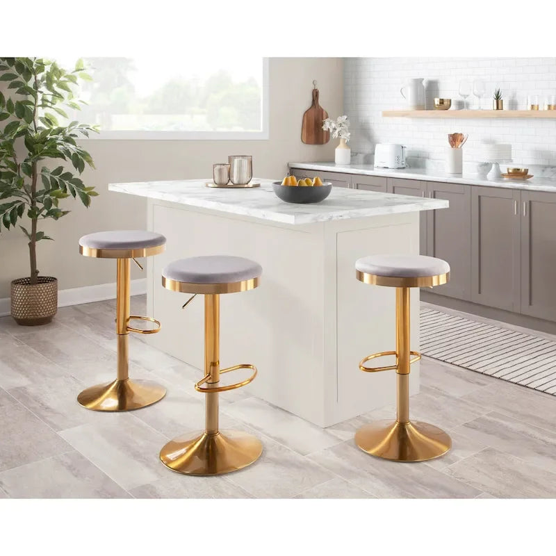 Gold Steel Barstool with Upholstered Seat - Set of 2 - Adjustable Height 23-31.75H - Image 17