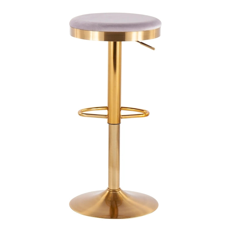 Gold Steel Barstool with Upholstered Seat - Set of 2 - Adjustable Height 23-31.75H - Image 19