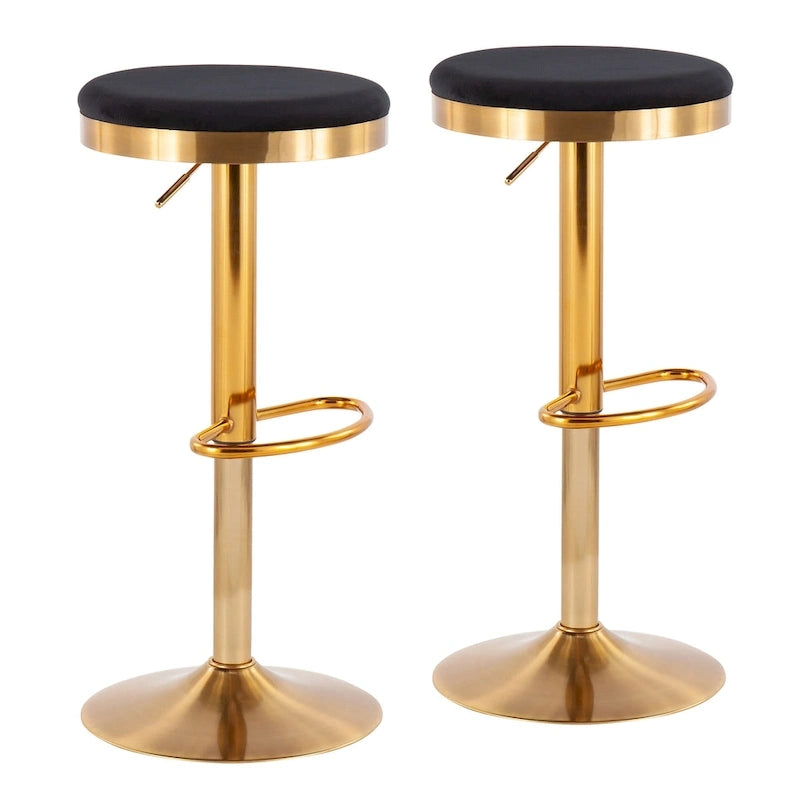 Gold Steel Barstool with Upholstered Seat - Set of 2 - Adjustable Height 23-31.75H - Image 3