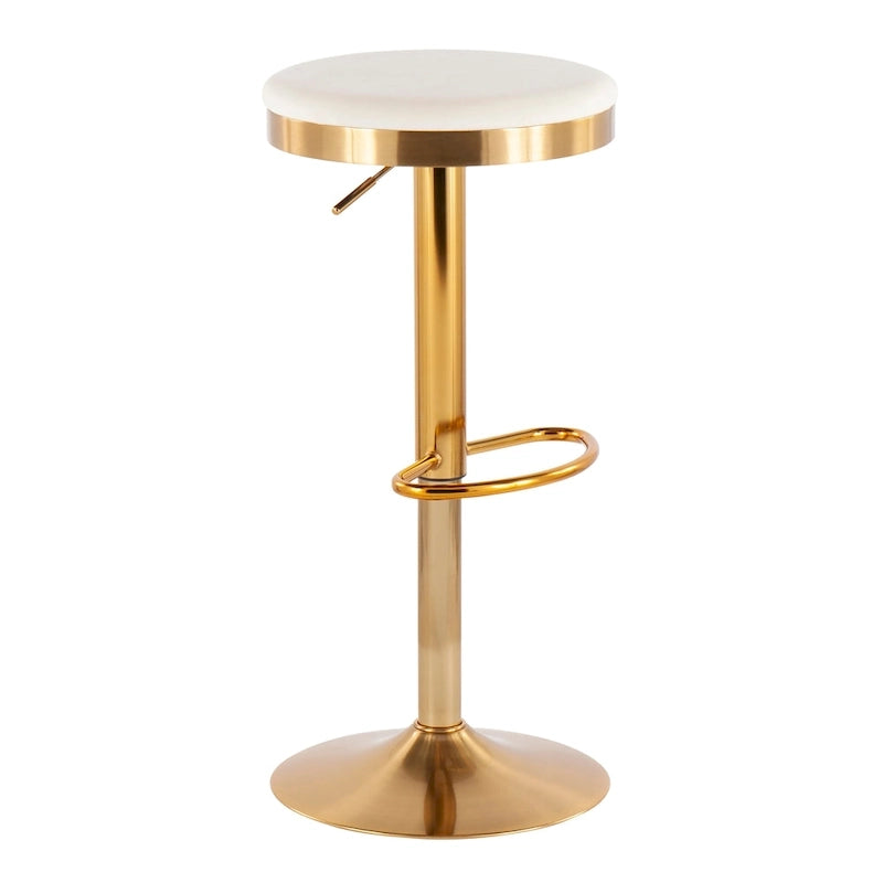 Gold Steel Barstool with Upholstered Seat - Set of 2 - Adjustable Height 23-31.75H - Image 22