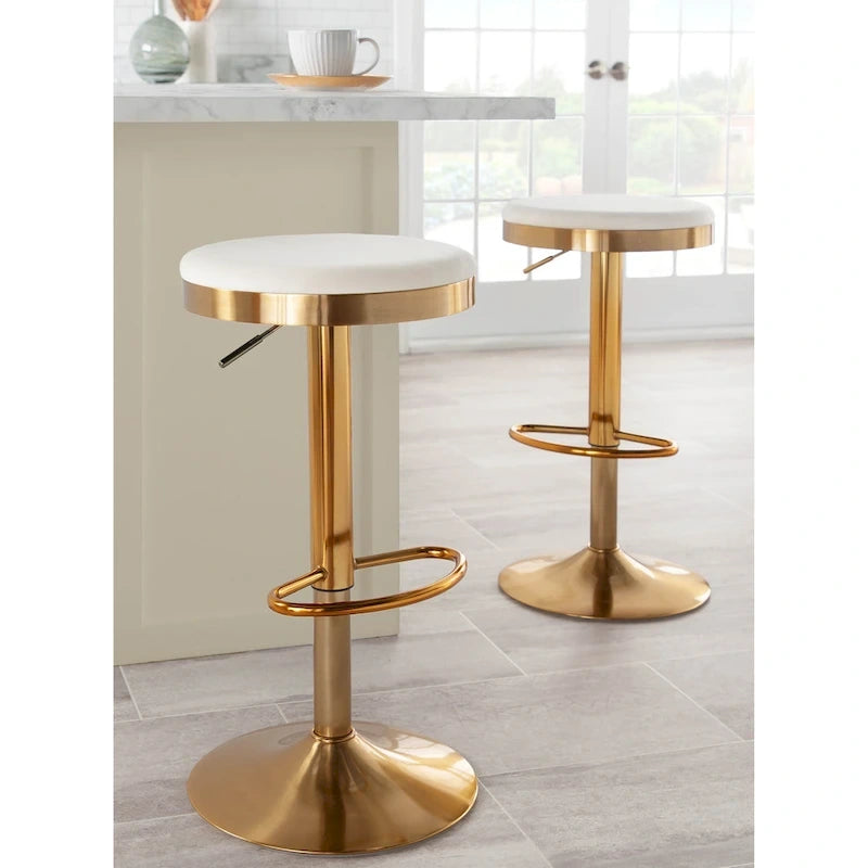 Gold Steel Barstool with Upholstered Seat - Set of 2 - Adjustable Height 23-31.75H - Image 23