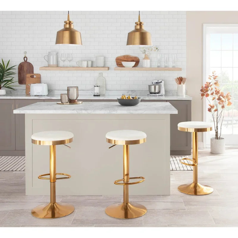 Gold Steel Barstool with Upholstered Seat - Set of 2 - Adjustable Height 23-31.75H - Image 24