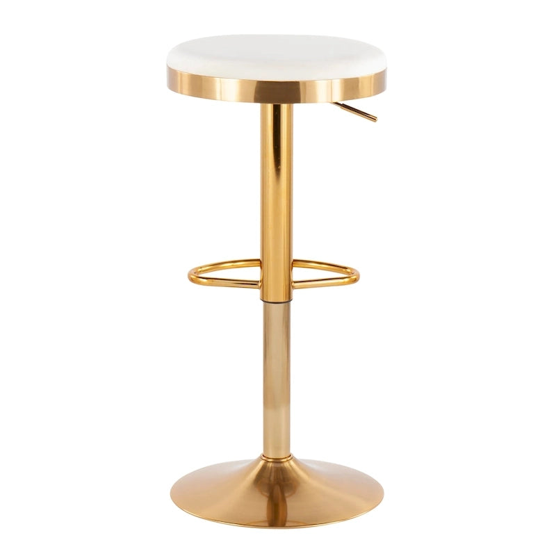 Gold Steel Barstool with Upholstered Seat - Set of 2 - Adjustable Height 23-31.75H - Image 26