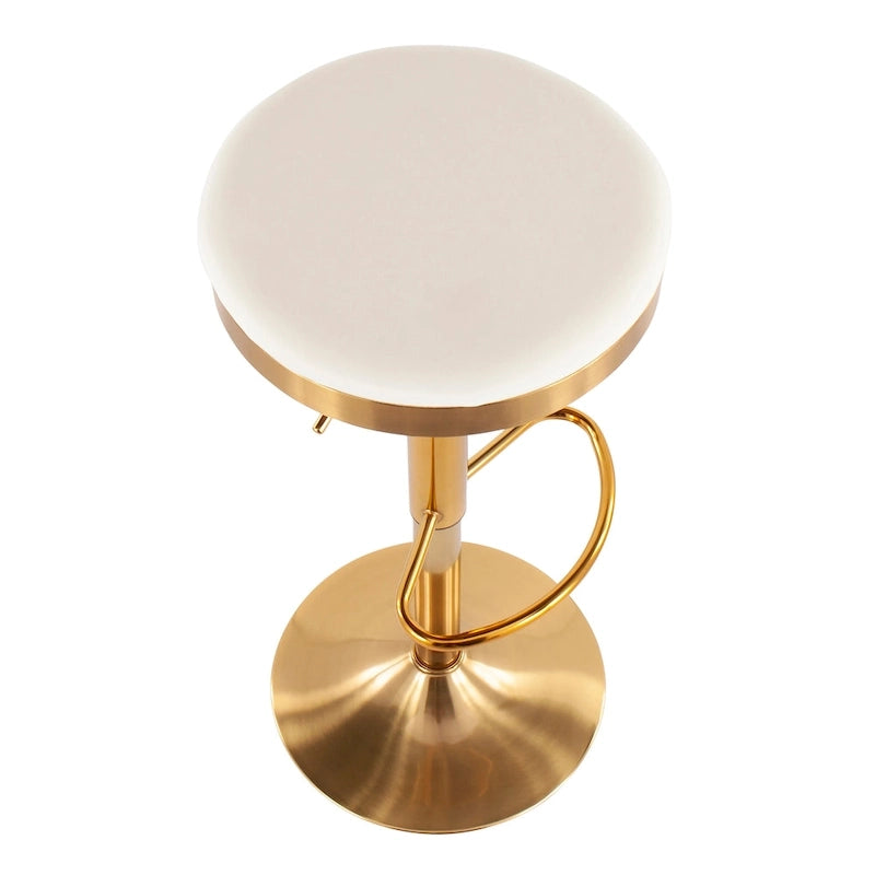 Gold Steel Barstool with Upholstered Seat - Set of 2 - Adjustable Height 23-31.75H - Image 28
