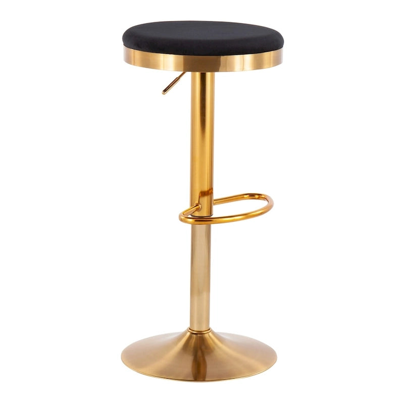 Gold Steel Barstool with Upholstered Seat - Set of 2 - Adjustable Height 23-31.75H - Image 29