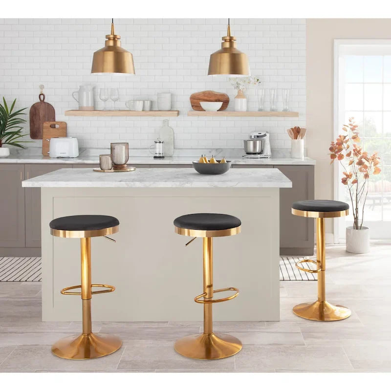 Gold Steel Barstool with Upholstered Seat - Set of 2 - Adjustable Height 23-31.75H - Image 30
