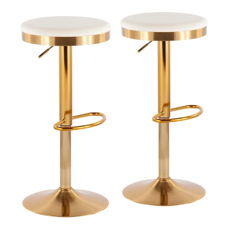 Gold Steel Barstool with Upholstered Seat - Set of 2 - Adjustable Height 23-31.75H - Image 4