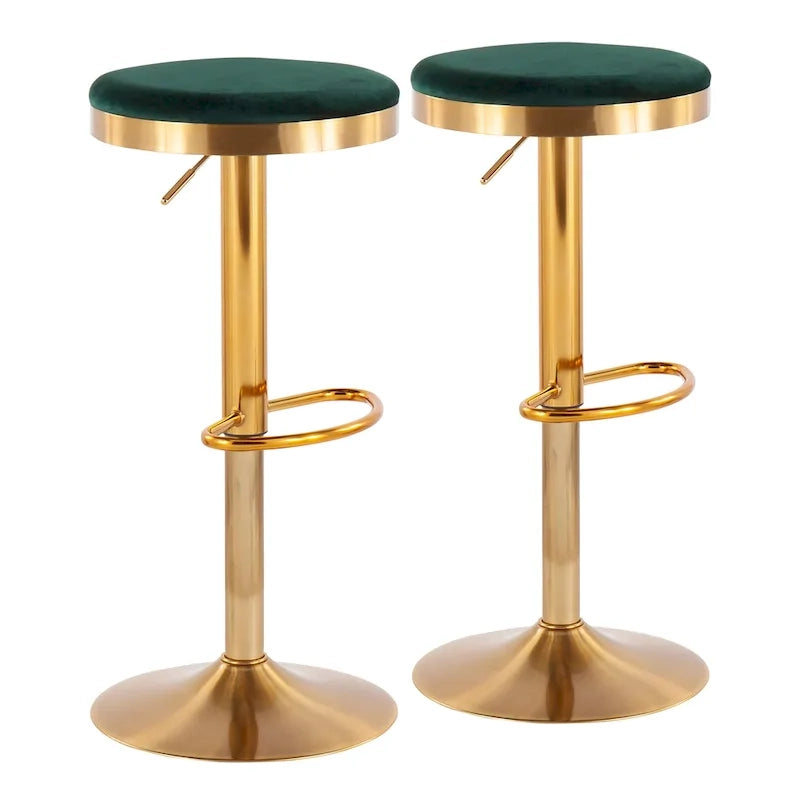 Gold Steel Barstool with Upholstered Seat - Set of 2 - Adjustable Height 23-31.75H - Image 5