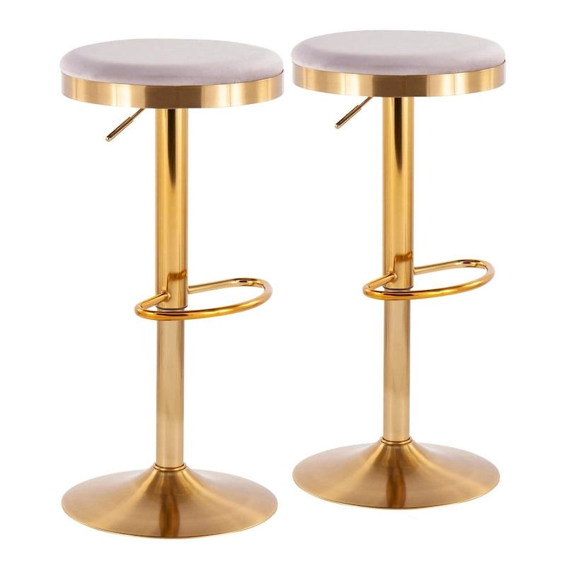 Gold Steel Barstool with Upholstered Seat - Set of 2 - Adjustable Height 23-31.75H - Image 6