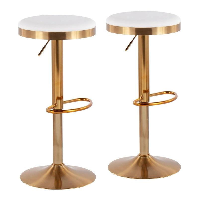 Gold Steel Barstool with Upholstered Seat - Set of 2 - Adjustable Height 23-31.75H - Image 7