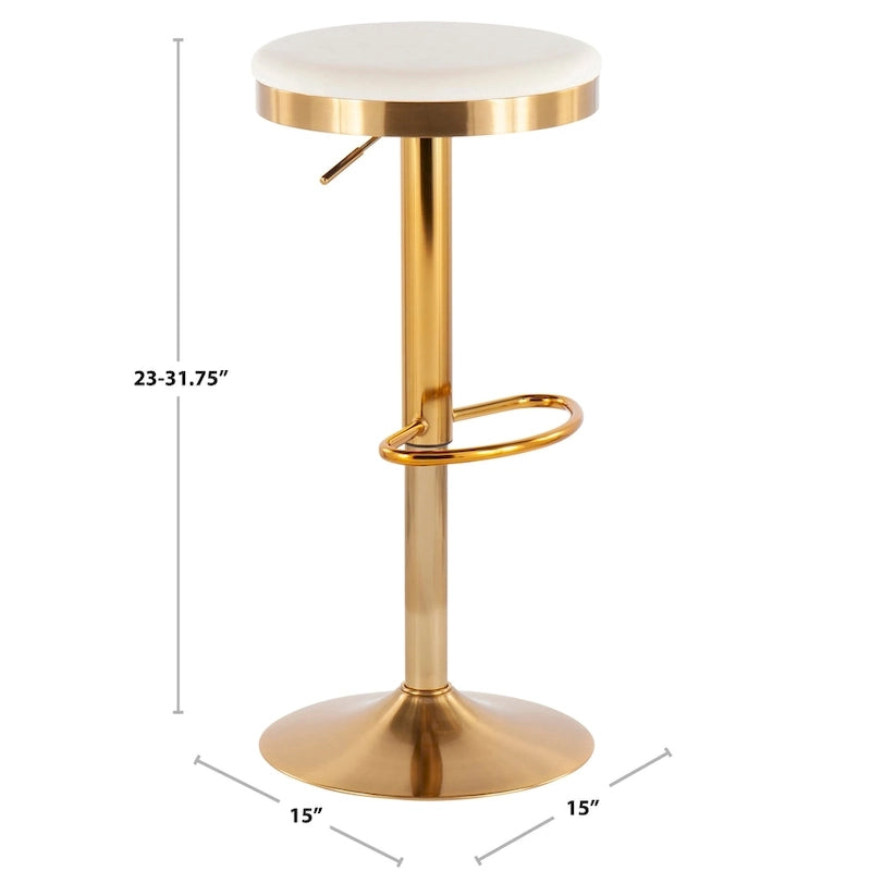 Gold Steel Barstool with Upholstered Seat - Set of 2 - Adjustable Height 23-31.75H - Image 8