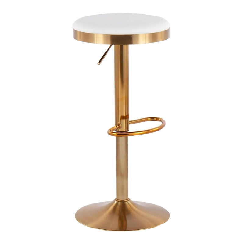 Gold Steel Barstool with Upholstered Seat - Set of 2 - Adjustable Height 23-31.75H - Image 9